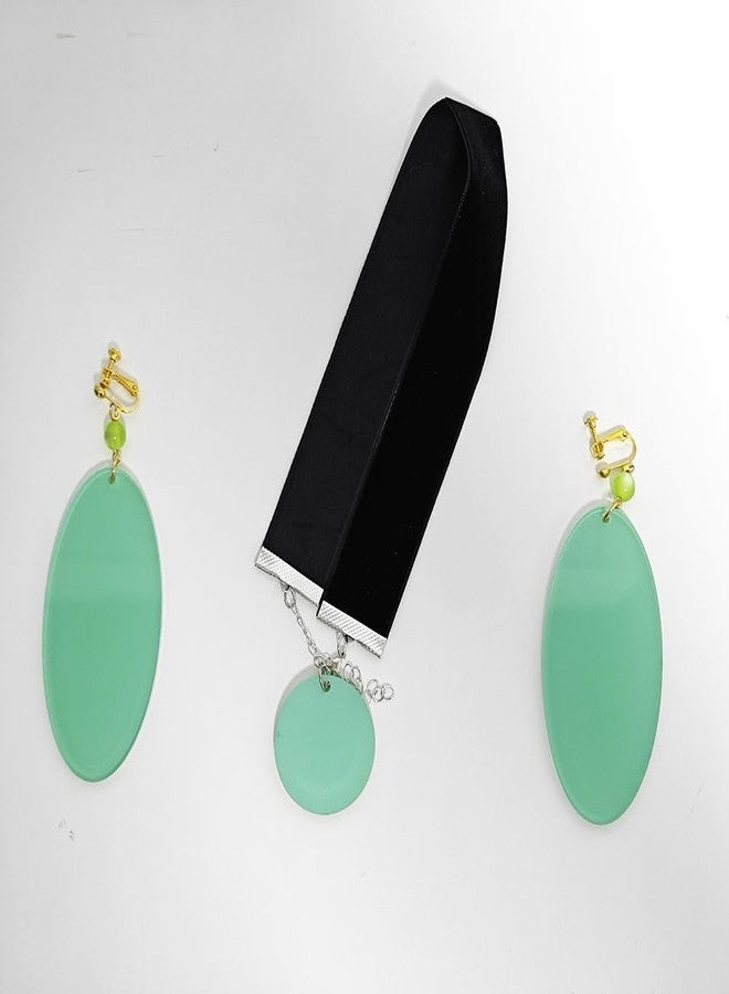 JCvCX Momo Ayase Cosplay Ear Clips Green Circular Earrings Choker Cloth Necklace Adult Unisex for Party Halloween Cosplay Comic Convetion - Image 4